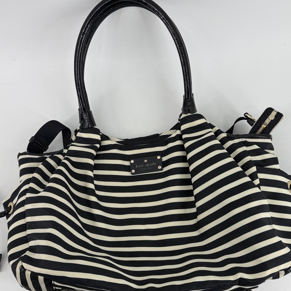 Kate Spade Black and Cream Striped  Diaper Shoulder Bag